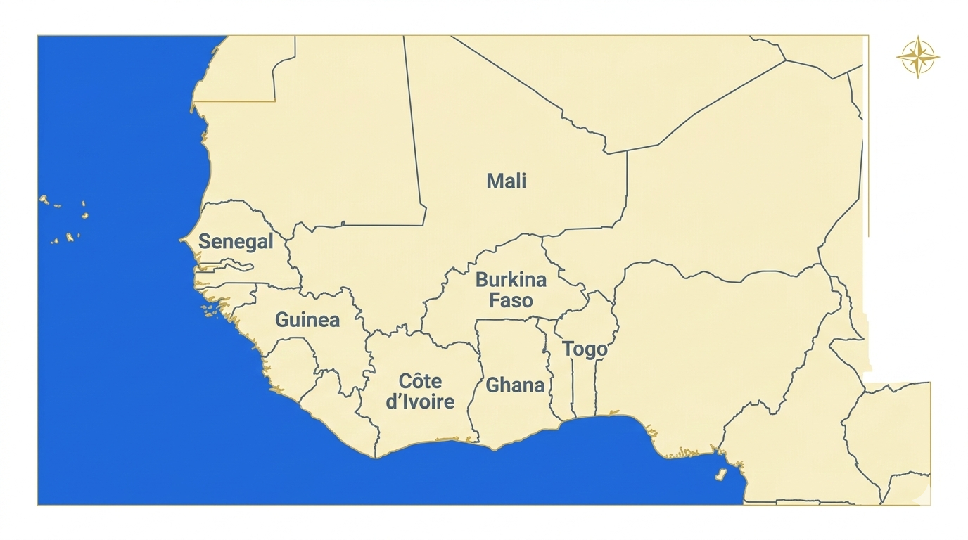 West Africa sourcing zone map – BlueWave Supply ports of departure